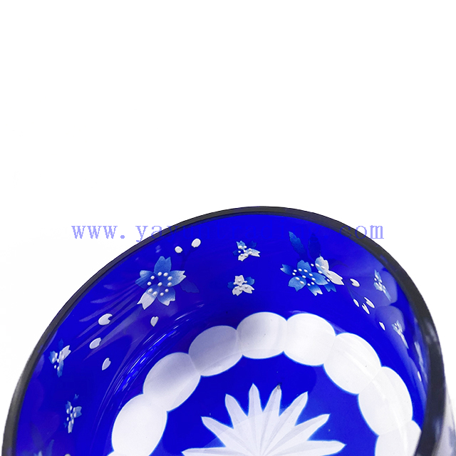 Round Shaped Blue Decoration High Quality Glass Fruit Bowl 