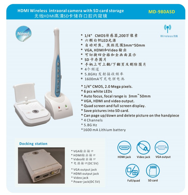 HDMI & VGA & VIDEO out Wireless CMOS Intraoral Camera with Micro SD Card