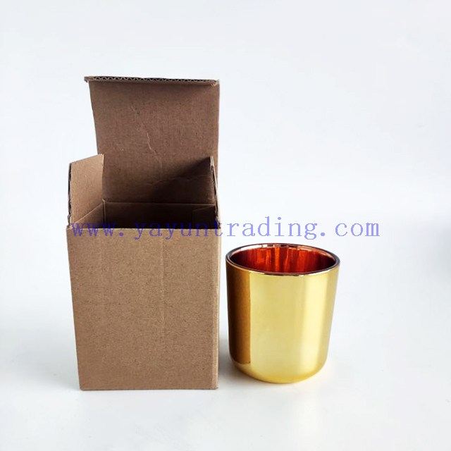 Yayun new design 8oz gold copper mercury glass candle jar with simple box and metal lid
