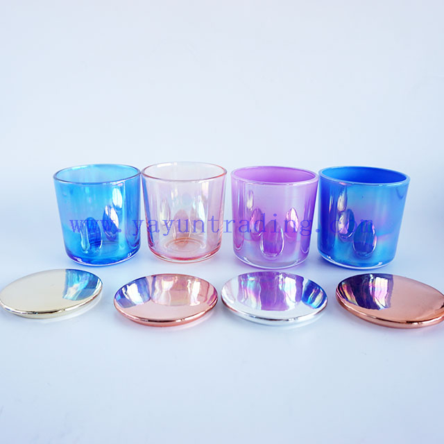 Luxury decorative custom colors ion plating glass candle holders jar 8oz with luxury ceramic lids