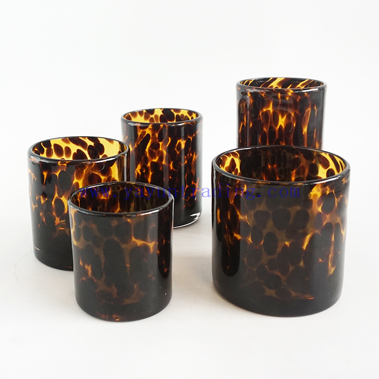 Set of 3 Black Tortoise Shell Print Candles Glass Jars