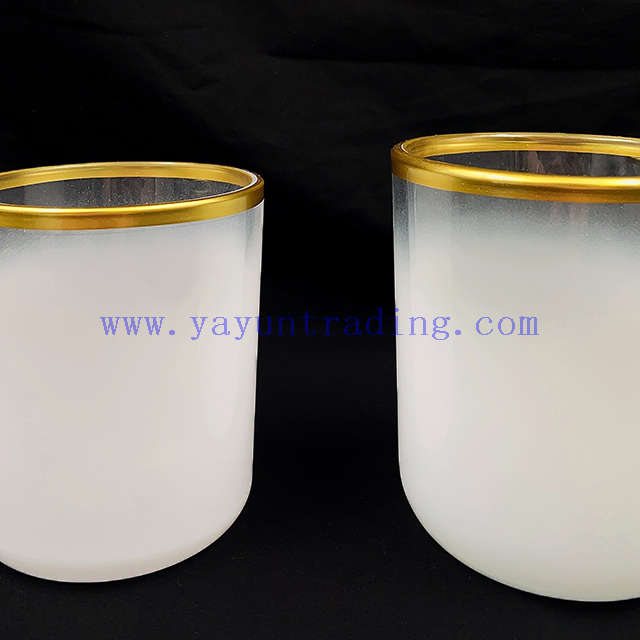 8oz 12oz 16oz Customized Logo Classical White Glass Candle Jars Luxury Vessel Container with Gold Rim