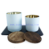 Wholesale 8oz 13oz gold electroplated frosted and white color glass candle holders with wooden lids