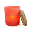 Matte Pink Jar Custom Color Frosted Glass Candle Holder with Wood Lid