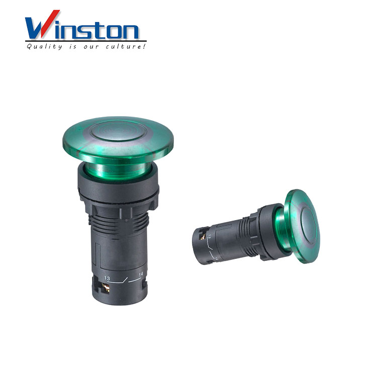 Cabeza de hongo Pulsador de la lámpara con luz roja verde interruptor de 22 mm Pulsador