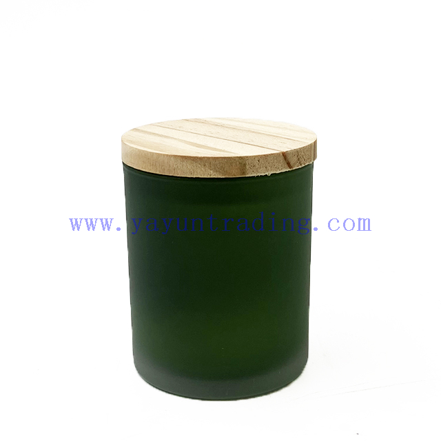 7oz Green Glass Candle Holder Jar with Sealed Wooden Lid