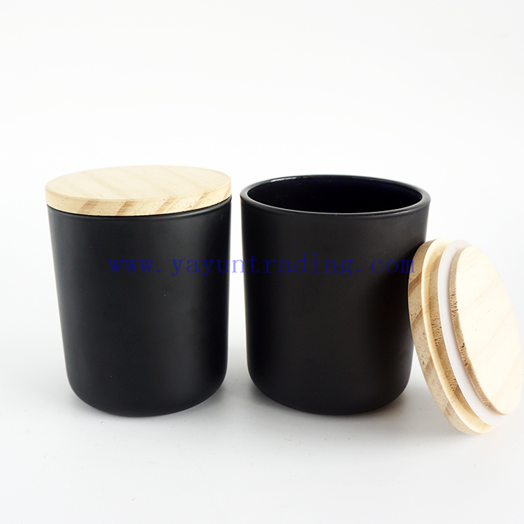 Yayun best selling black white frosted 12oz empty candle jars with bamboo wooden lids