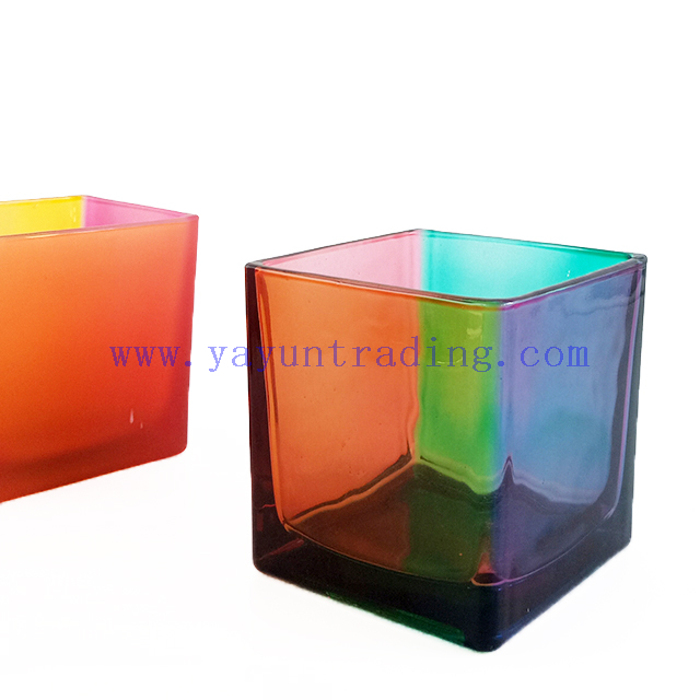 Multi Colored Glass Tealight Candle Holder Iridescent Candle Jar