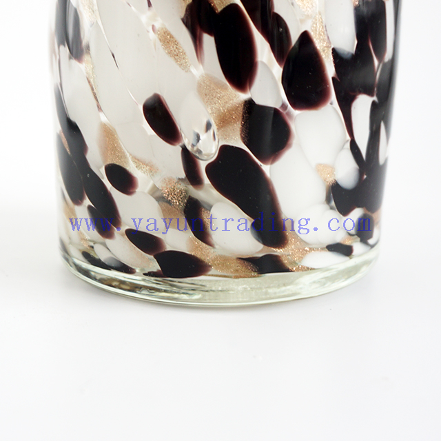 Yayun leopard Votive Candle Holder Hand Blown Art Glass in white black gold-dust spots Mix design