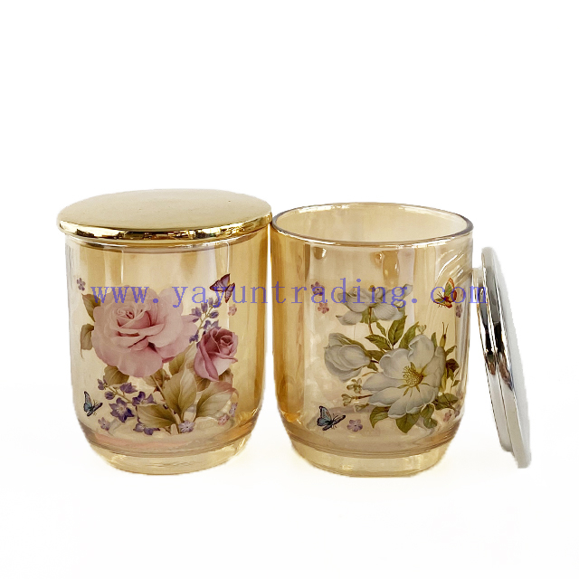 Vintage Empty Amber Luxury 8oz Cylinder Vesseles Glass Candle Jars with Lids