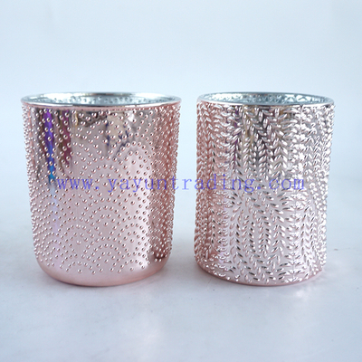 200ml 300ml Electroplated Rose Gold Mercury Glass Candle Cup with Leaf Pattern