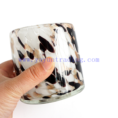 Yayun leopard Votive Candle Holder Hand Blown Art Glass in white black gold-dust spots Mix design