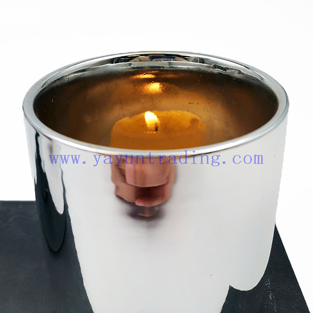 Silver Color Cylinder Electroplating Ceramic Candle Holder Candle Container