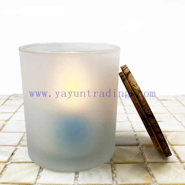 Hot Sale 10oz Frosted Glass Candle Jar with Wooden Lids Candle Container
