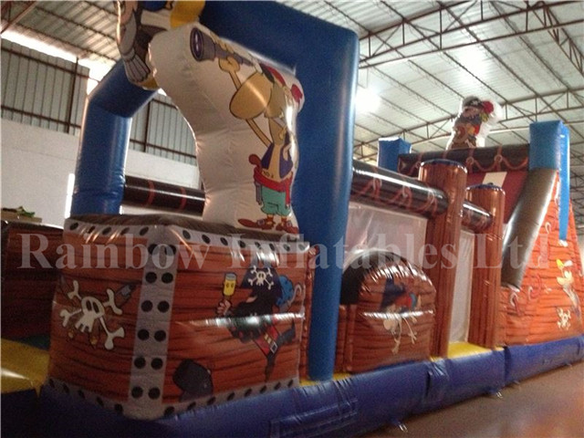 RB5038(11x3.5x4.5m) Inflatable Pirate Boat Obstacle Course With Small Slide For Sale