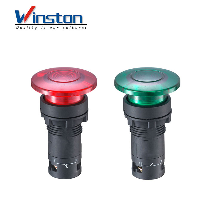 Cabeza de hongo Pulsador de la lámpara con luz roja verde interruptor de 22 mm Pulsador