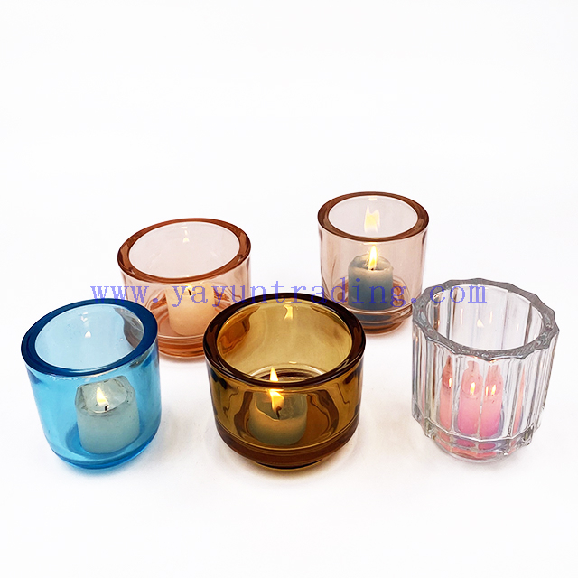 Wholesale Custom Stripe Design Thick Wall Candle Jars Tealight Glass Candle Holder