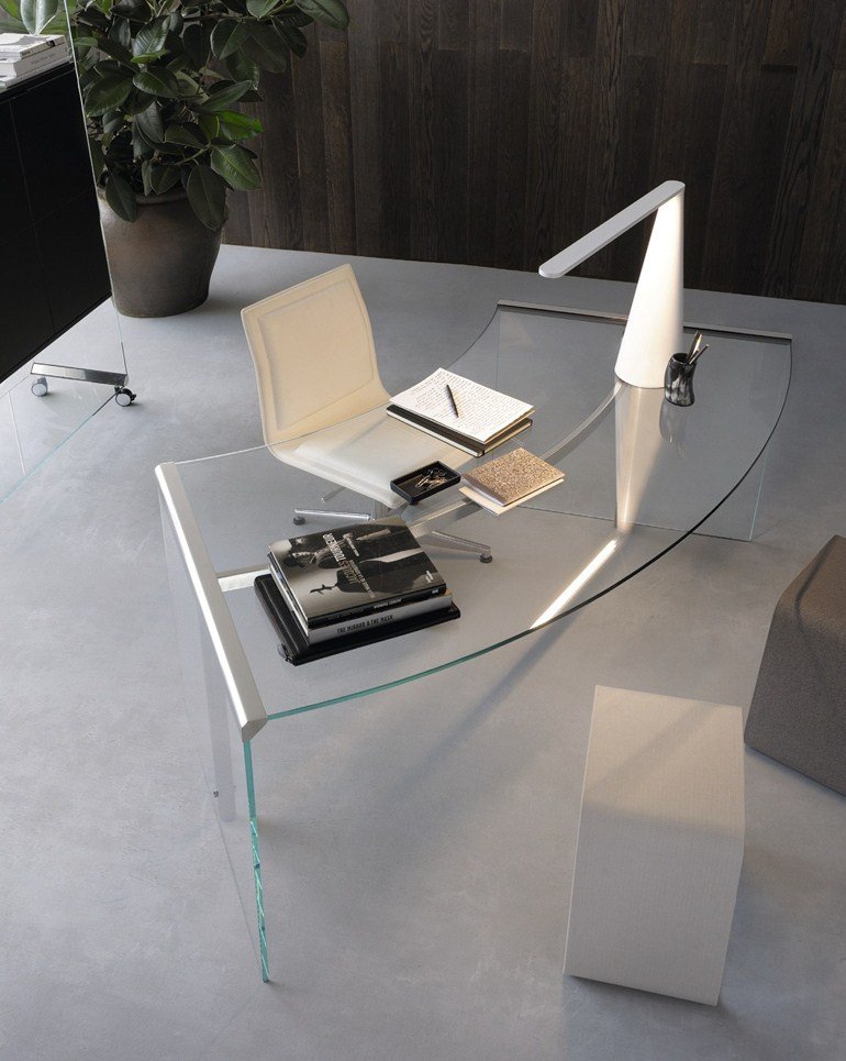 Custom Modern Glass Clear Acrylic Executive Standing Desk Half Round