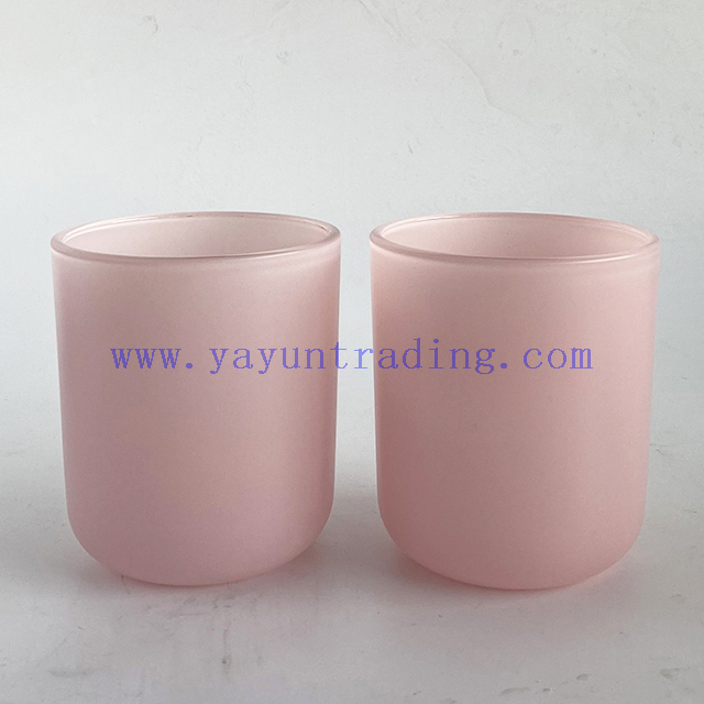 wholesale personalized frosted pink glass candle jar candle holder