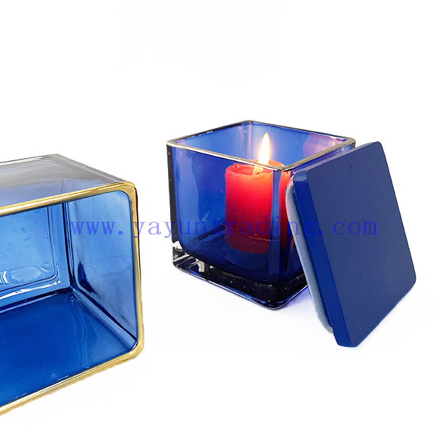 Cute Candle Jars Transparent Glass Square Blue Decorative Candle Jars