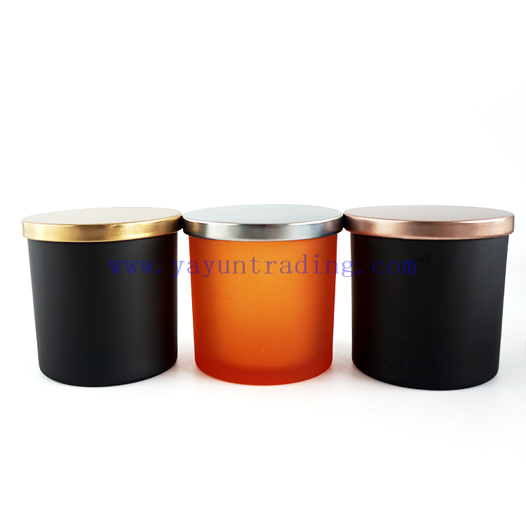 New Design Black Green Orange Glass Candle Jars 17oz Candle Holders with Metal Lids for Home Decor