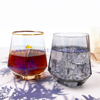 10oz Customized Clear Diamond Shaped Wine Whiskey Glass Gold Rim Geometric Water Drinking Glasses