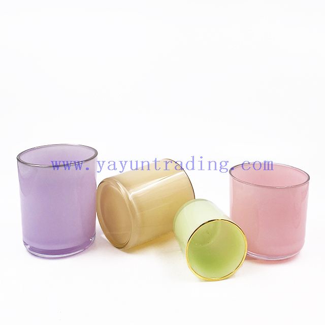 Wholesale 8oz 10oz 16oz 20oz Empty Colored Gold Rim Glass Candle Jar Candle Holders for Candle Making
