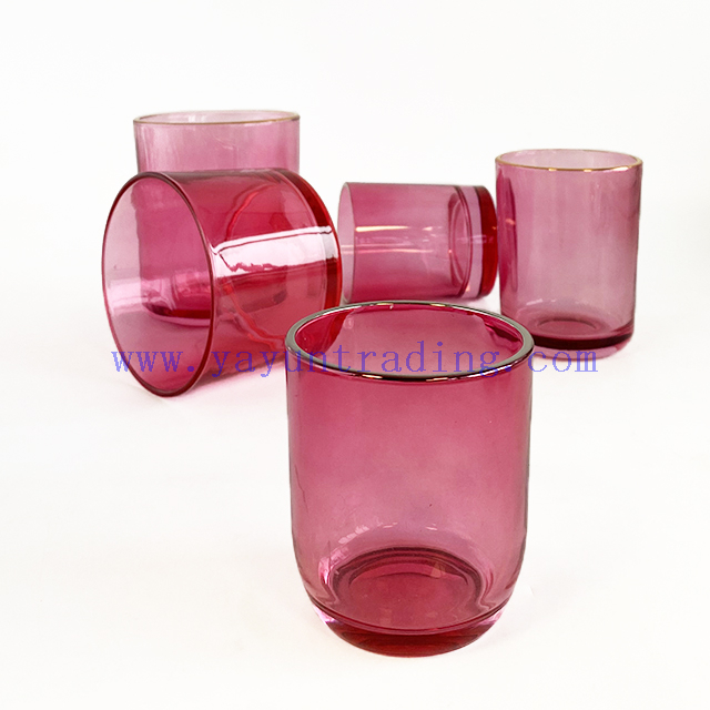 8oz 12oz 16oz Machinemade Pink Color Translucent Empty Glass Candle Jar