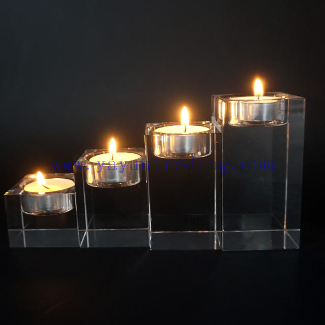 set of 7 Romantic Crystal Glass Cube Candle Holder Glass Stand Tealight Decor