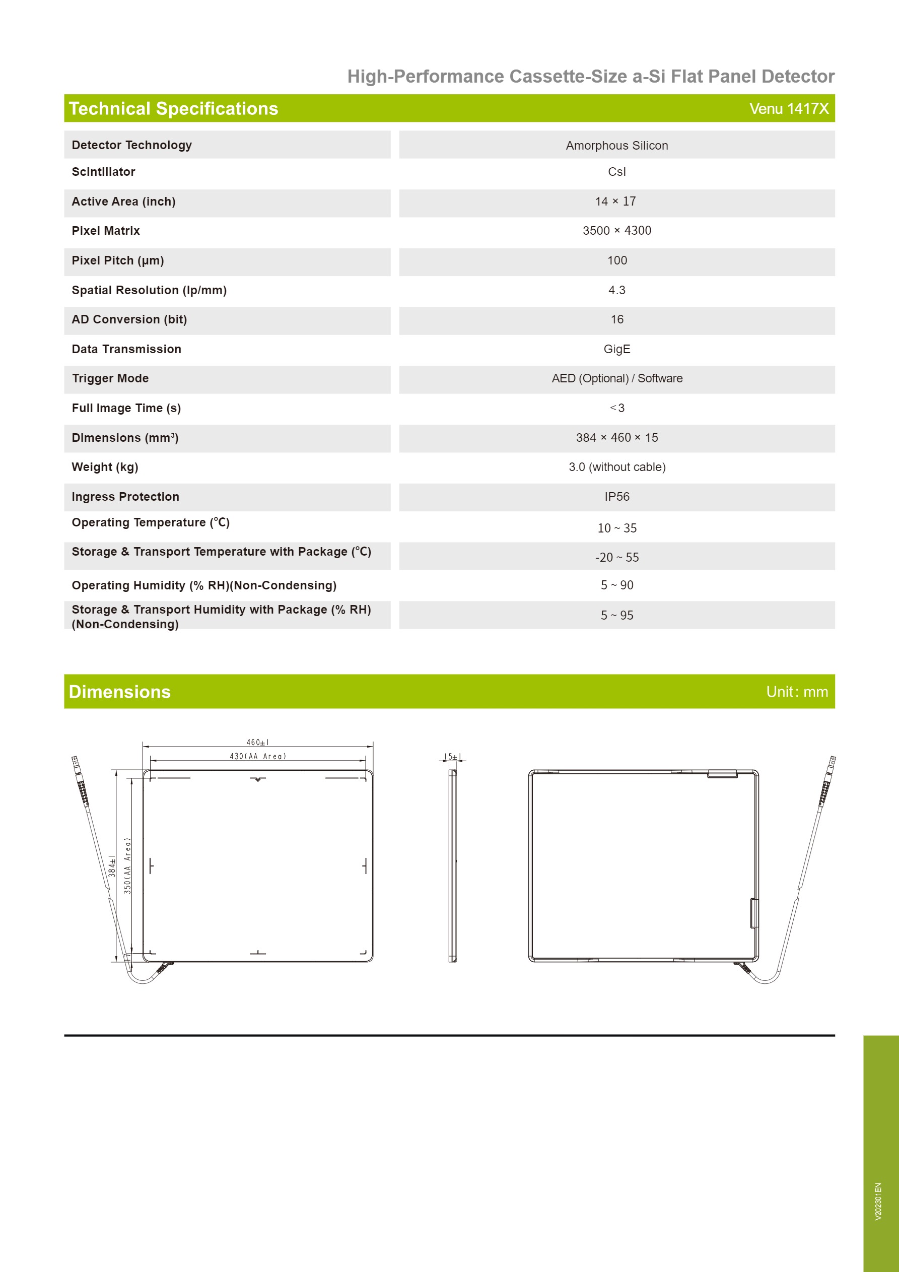 Detector de panel plano Venu 1417X-2