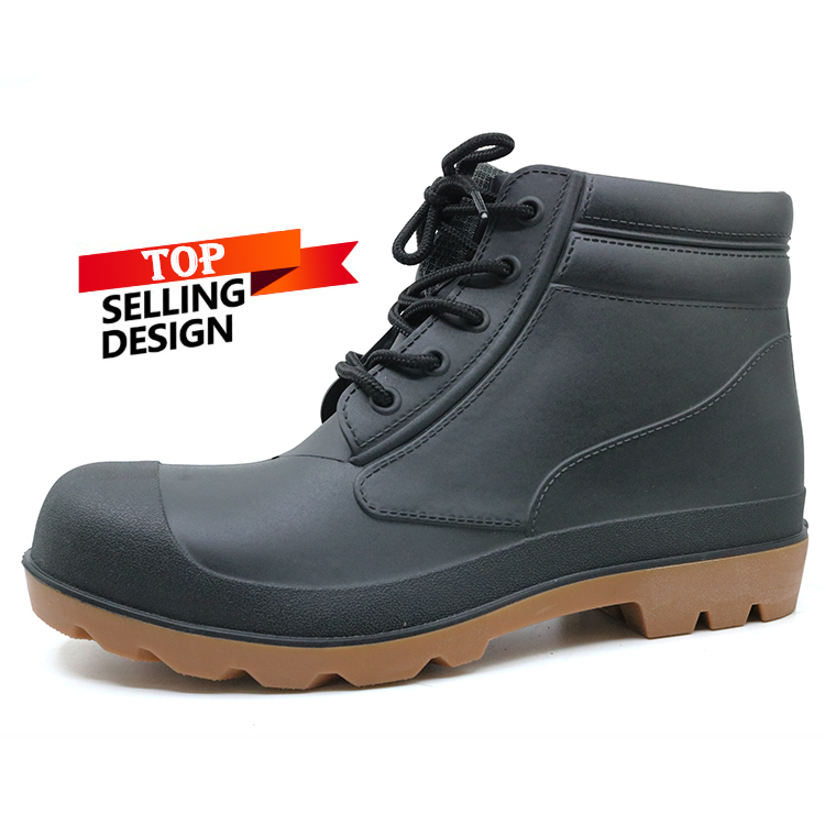 BNA Laced up water resistant steel toe cap ankle safety rain boot pvc