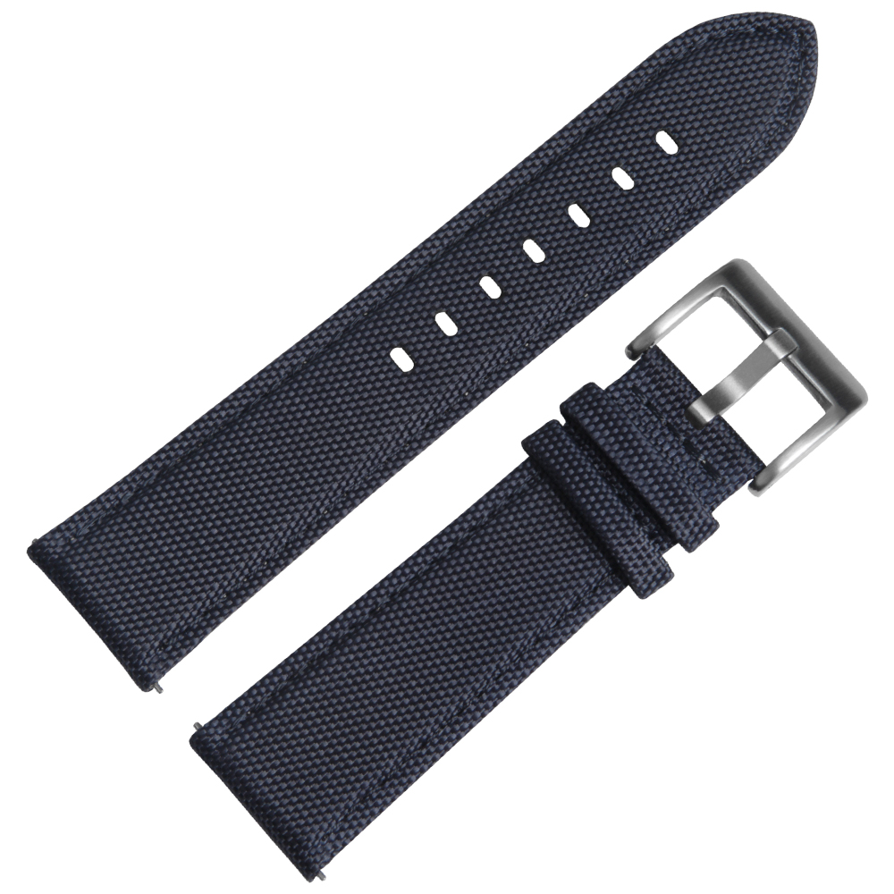 Navy Color Sail Cloth Watch Band with Brushed Buckle Nylon And Leather ...