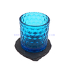 Yayun dimond embossed blue glass candle holder