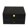 Luxury Wine Box, 2 Bottle Leather Top Handle 2 Layer Travel Wine Gift Box, Handmade Premium Wine Carrier Case
