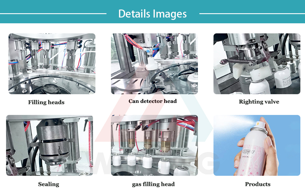 एरोसोल फिलिंग मशीनच्या तपशीलवार प्रतिमा