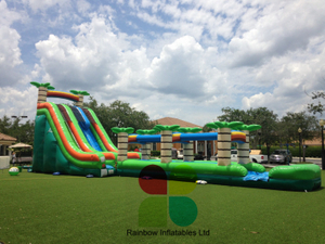 Commercial Long Inflatable Tropical Water Slide 