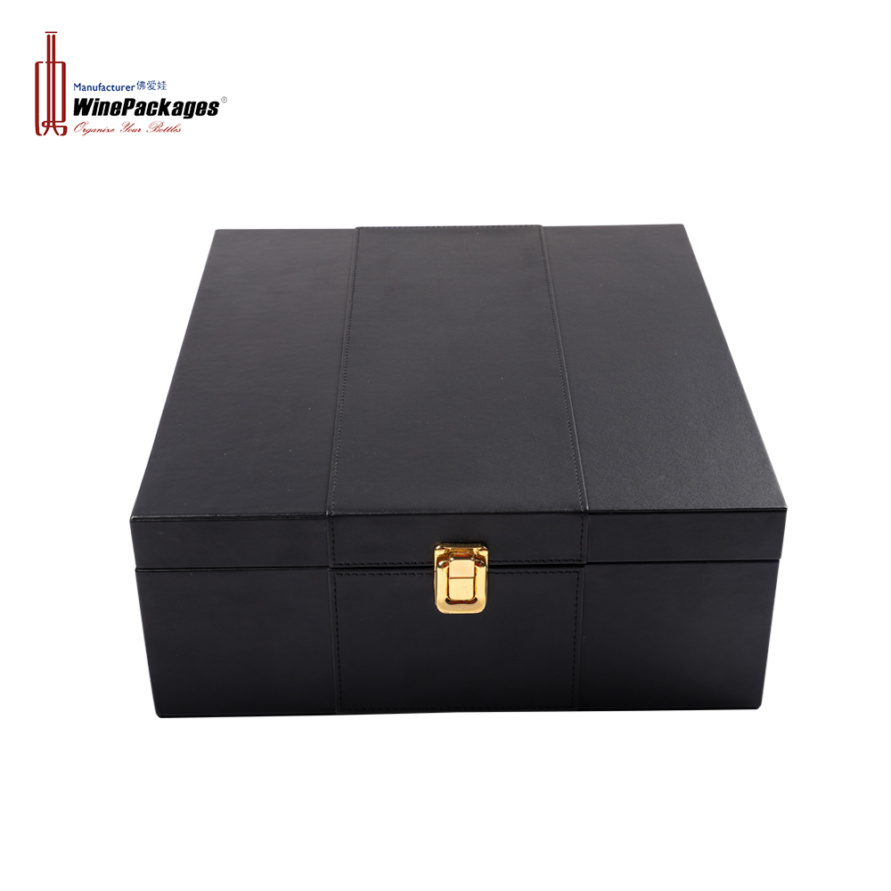 2021 hot sale luxury Wine Box in Vegan Faux Leather with Set for 3 bottles, metal clasp, Best wine storage Gift box
