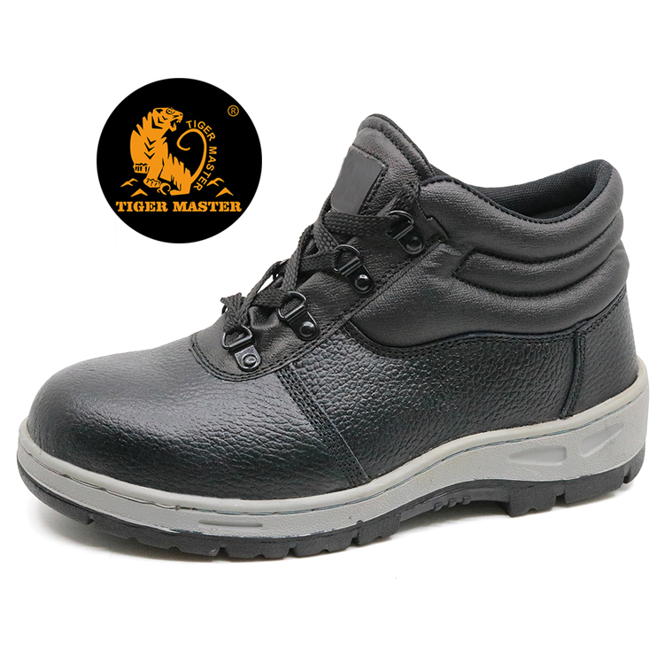 RB1094 Black leather rubber sole cemented steel toe cap oil industrial safety shoes