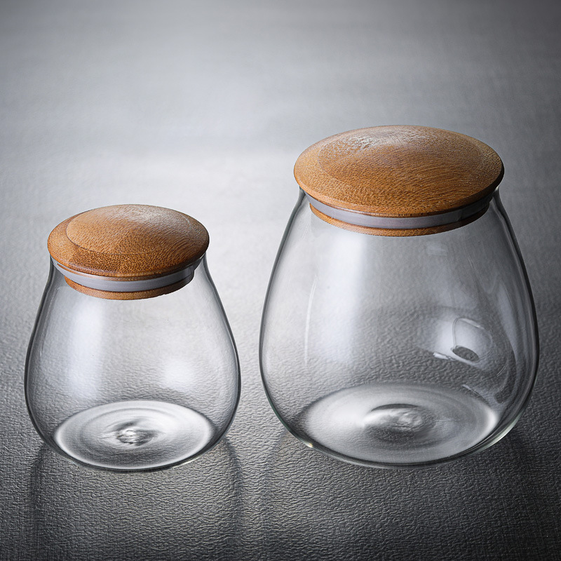 400ml Sealed Bamboo Lid Coffee Bean Storage Jar Mushroom-Shaped Glass Sealed Jar