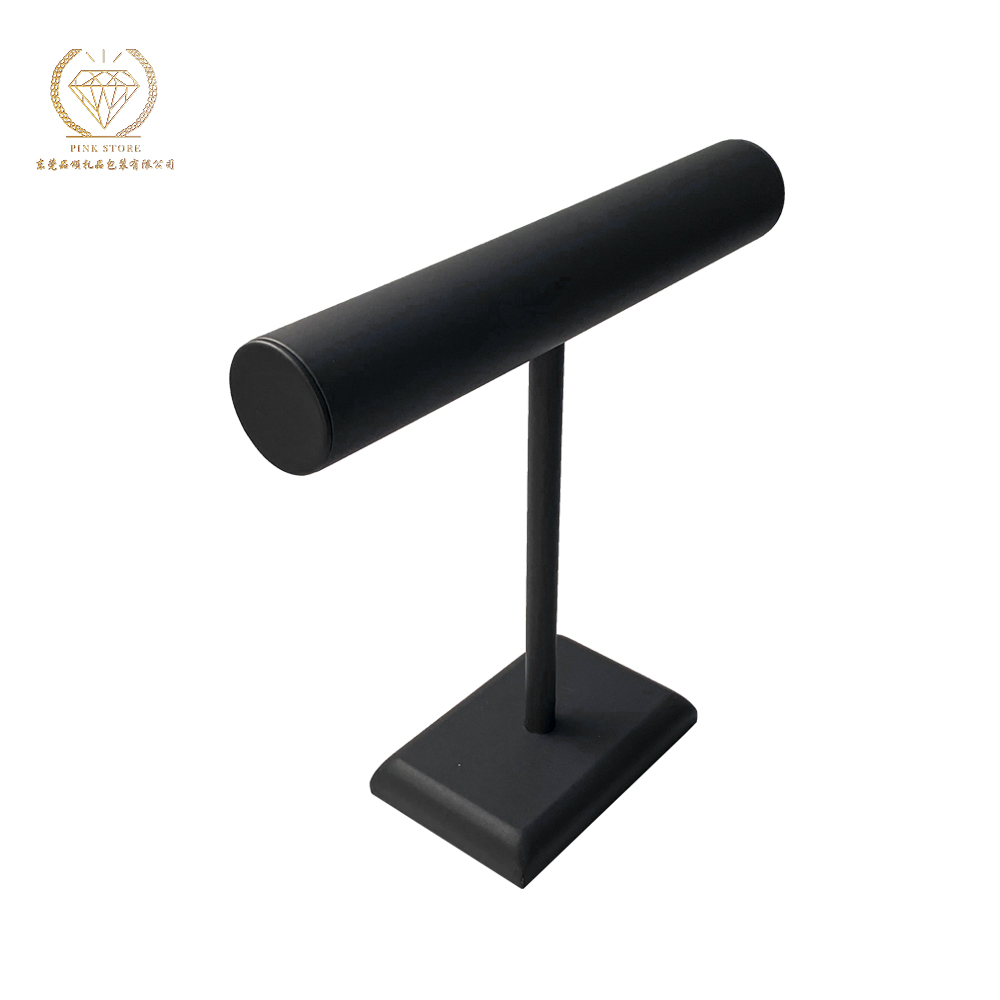 Black Pu Leather&plastic Tube T-Bar Jewelry Bracelet & Necklace Adjustable Height Display Stand with Base Tower for Home Organization