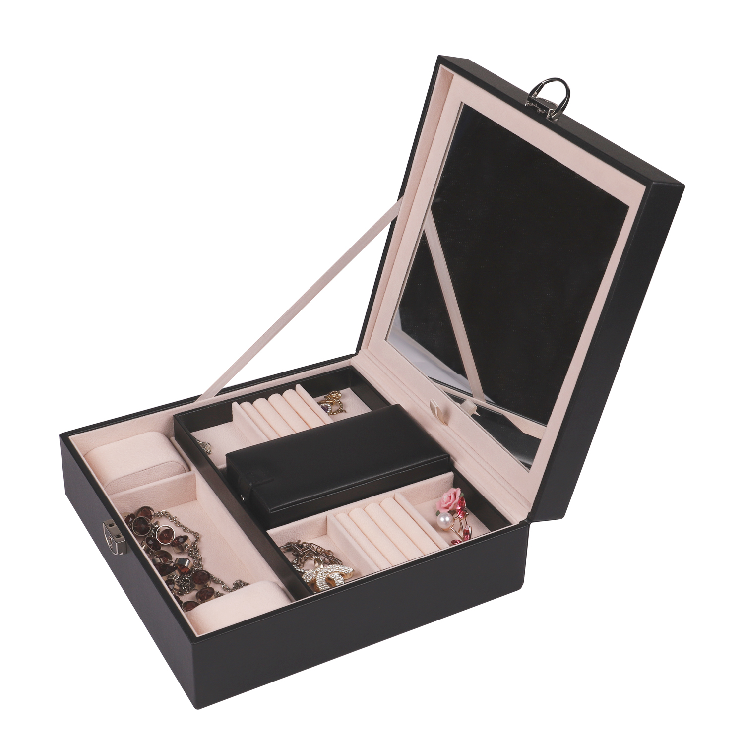 Jewelry Box Organizer for Women Girls, Two Layer Jewelry Display Storage Holder Case for Necklace Earrings Bracelets Rings Watches