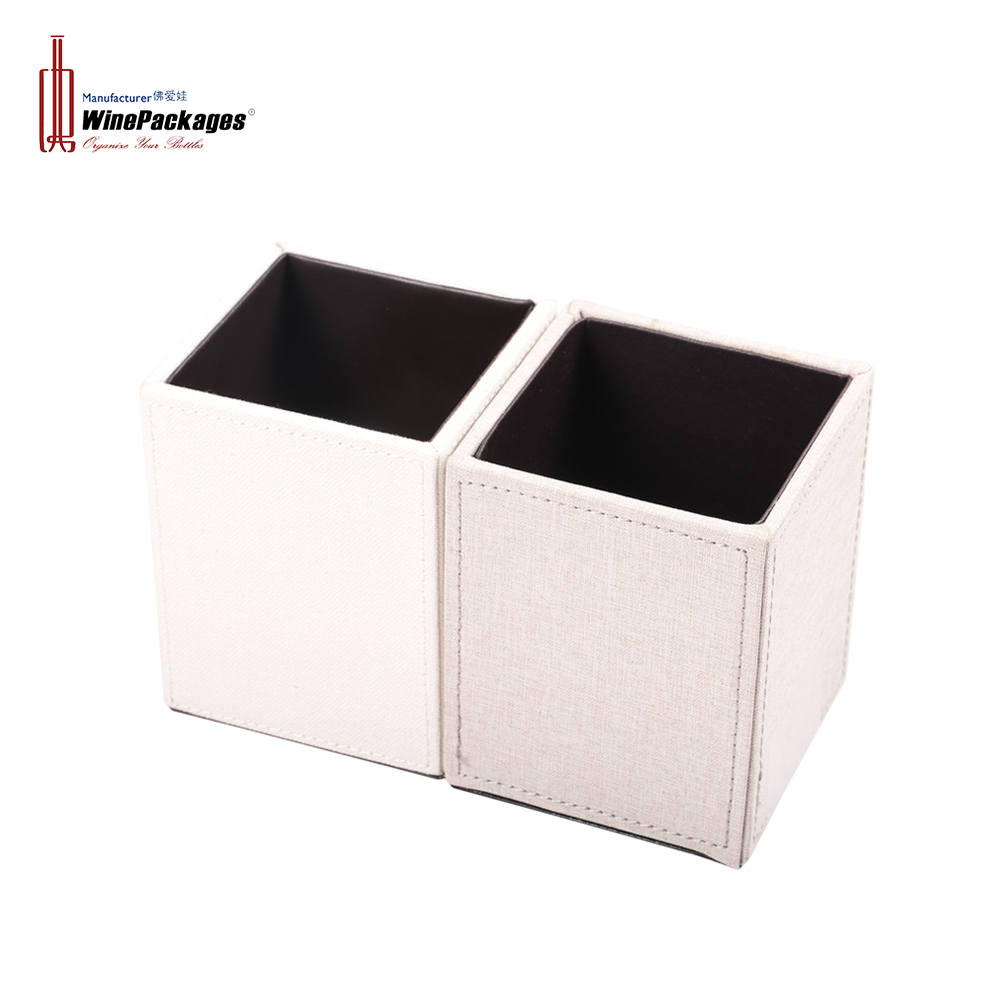 Linen Square Pens Pencils Holder Cup Desktop Stationery Organizer Case Office Accessories Container Box 