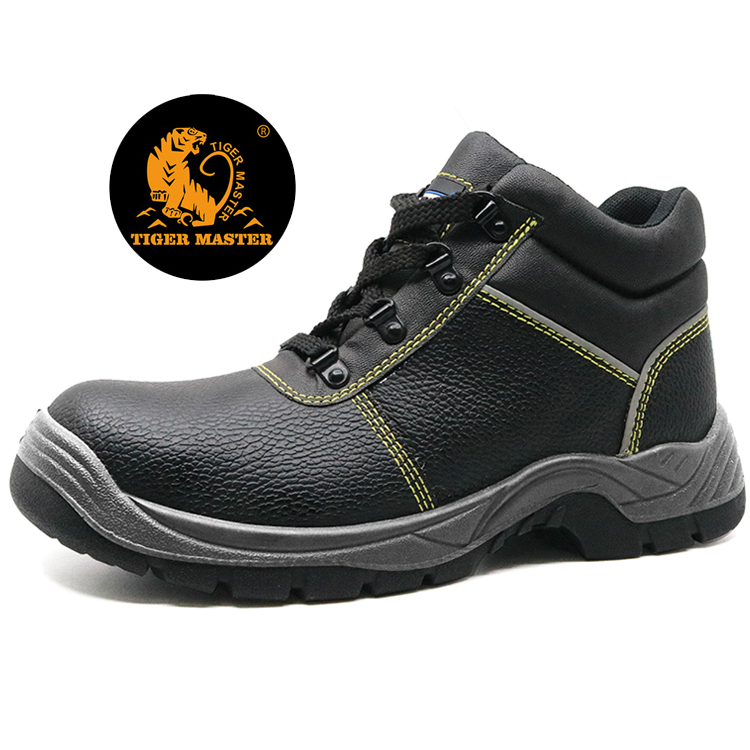 China oil resistant black steel toe cap industrial safety leather shoes