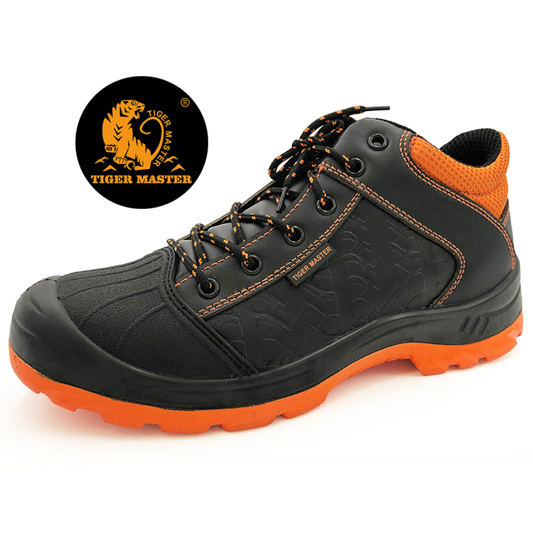 Oil resistant black leather safety shoe fiber toe