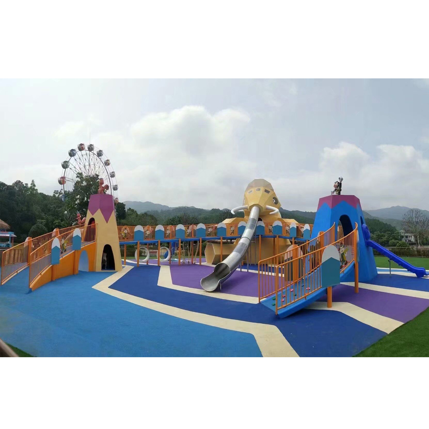 Elefanten-Themenpark Spielplatzstruktur mit Kaffeehäusern und Brücke für Hotel und Resort