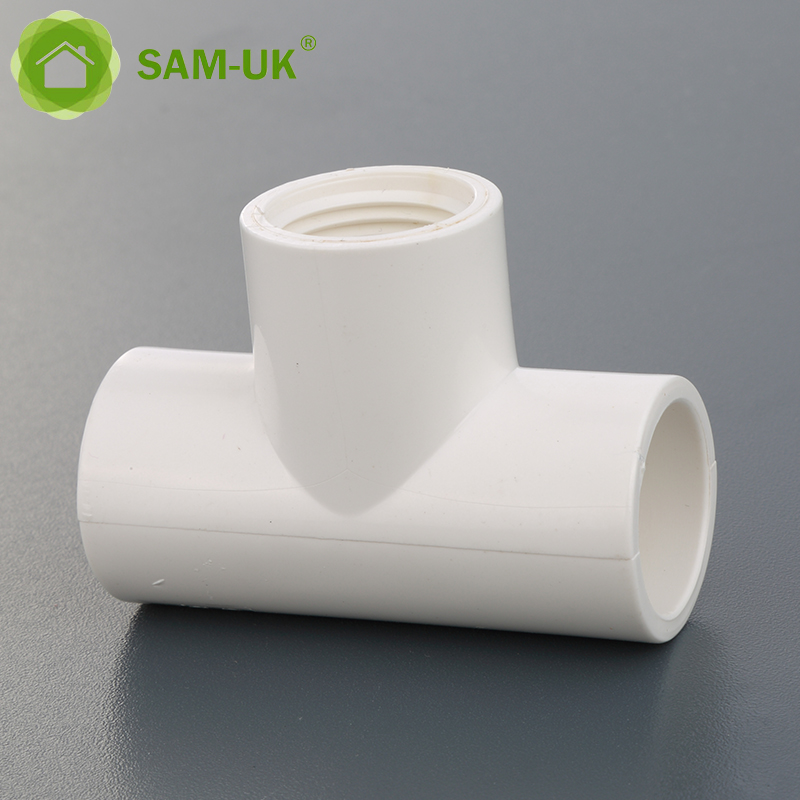 Sam-uk Fábrica al por mayor de plástico de alta calidad pvc tubería accesorios de plomería fabricantes 90 grados pvc hembra tee accesorios de tubería