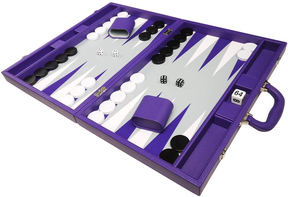 Premium Backgammon Set - Large Size Black Board, Green Playing Surface, Black And White Points