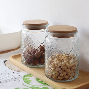 Retro Embossed Begonia Pattern Glass Sealed Jar 