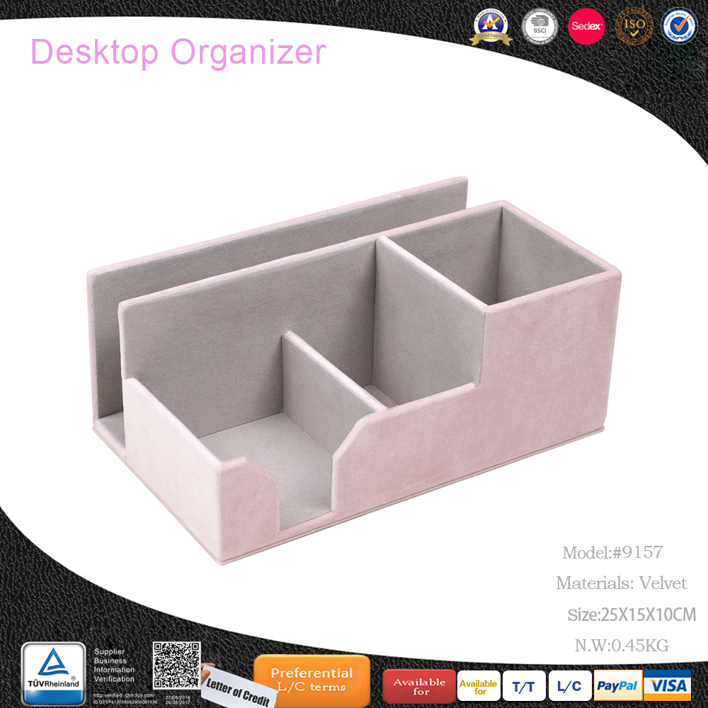 Colorful Plain Faux Leather Office Desk Desktop Organizer