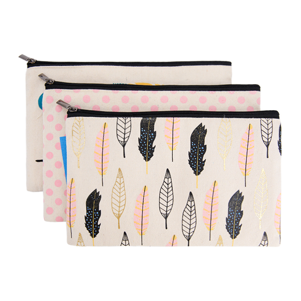 Custom Pattern Designer Zipper Toiletry Bag Pen Case Multi-Purpose Travel Cotton Canvas Cosmetic Bag